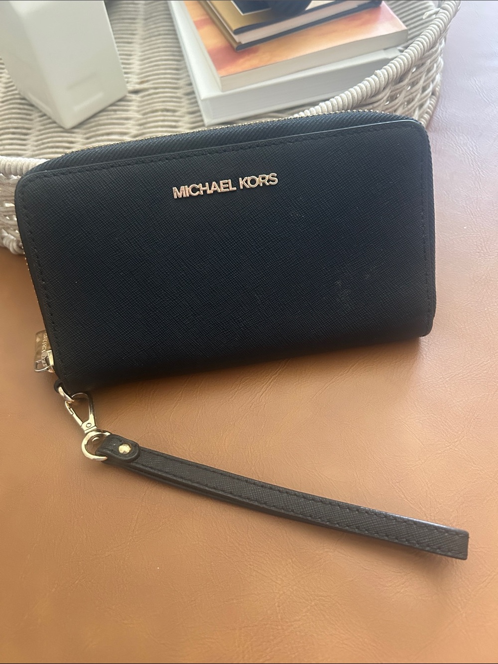 Michael Kors Black Leather Zip Wrislet